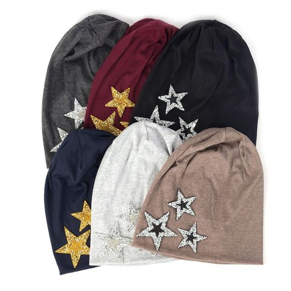

beanies geebro women cotton ladies winter slouchy skullies caps with star rhinestones hats female fashion solid color bonnet