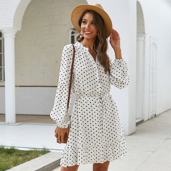 

jumpsuit white spring elegant dot print women vintage casual lantern sleeve mini ruffles es vestdios, Black;white