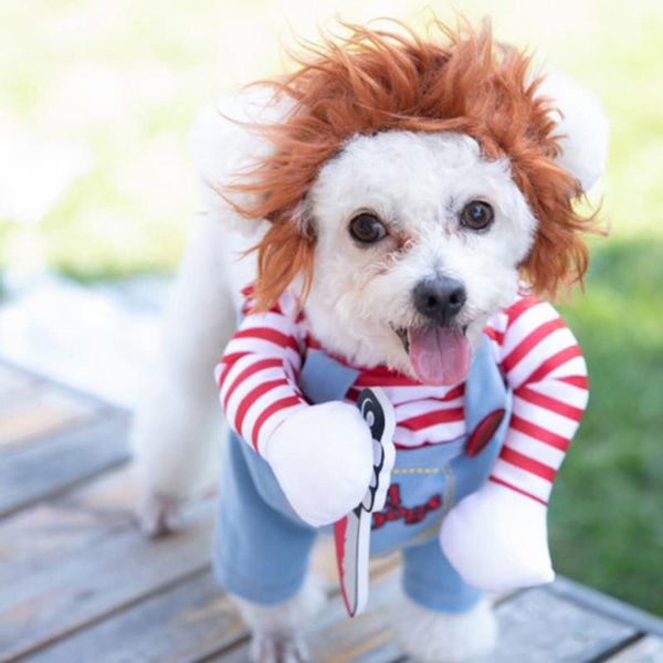 

dog apparel faroot adjustable cosplay costume, funny lethal doll wig pug party clothing, christmas and festival costume