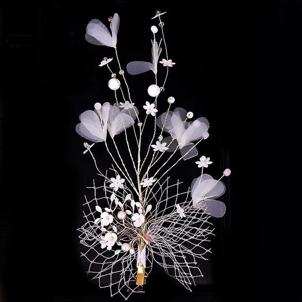 

hair clips & barrettes bride marries white hairy silk flower edge clip barrette sets wedding accessories sl, Golden;silver