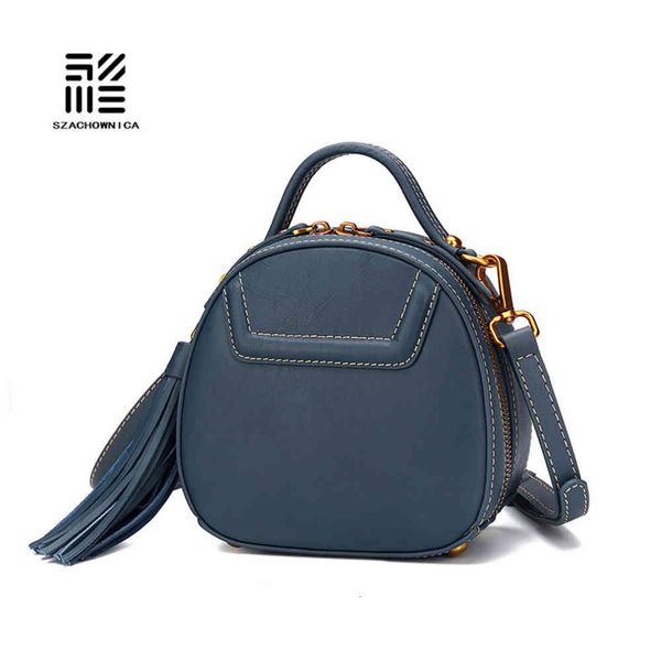 

head leather leather bag messenger shoulder portable tassel women's bag