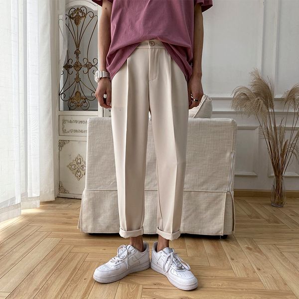 

men's pants fashion trend formal casual apricot/black color straight trousers comfortable social silk suit s-3xl hzfl