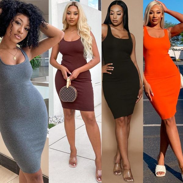 

casual dresses summer women's suspender slim dress knitted thread pure color home style commuter fashion, Black;gray