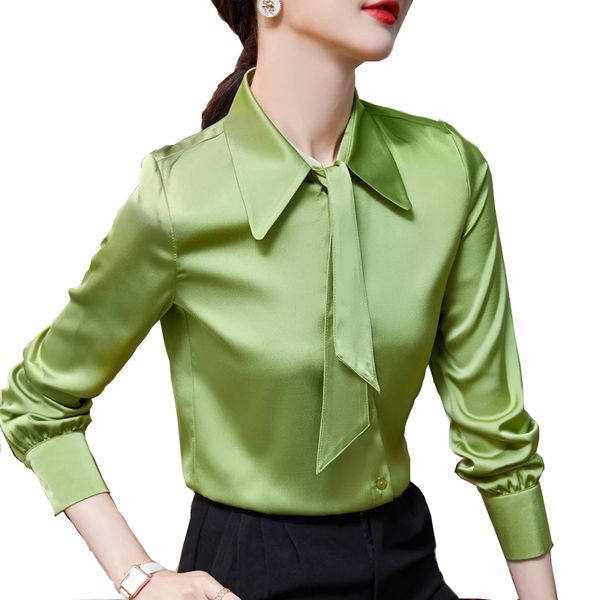 

women's blouses & shirts fashion ladies tie collar silk women latest white green red formal office work shirt s-5xl 8v0u