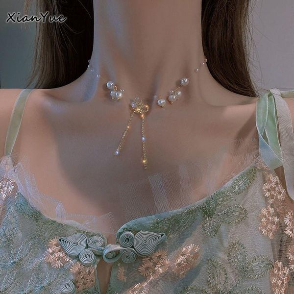 

pendant necklaces bohemian multi-layer pearl bow tassel necklace for women gold color 2021 vintage pendants geometry chokers jewelry gift, Silver