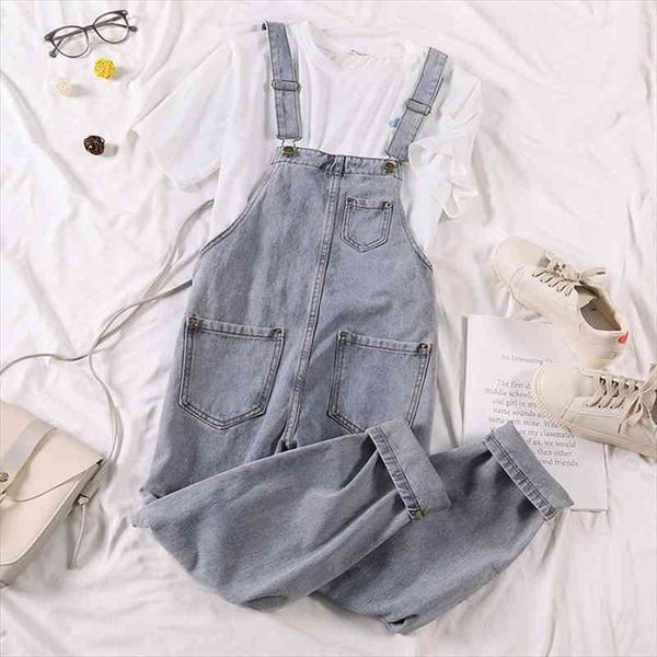 

denim overalls loose fitting haren women jeans trousers slimming jumpsuit jumpsuits casual, Blue