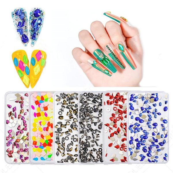 

nail art decorations one box mixed 120pcs rhinestones flatback strass shiny glass stones gems for 3d nails diy manicure, Silver;gold