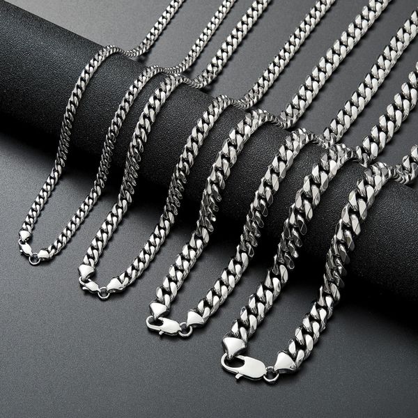 Colar de corrente cubana de aço inoxidável prata colares masculinos hip hop joias 6/8/10/12 mm