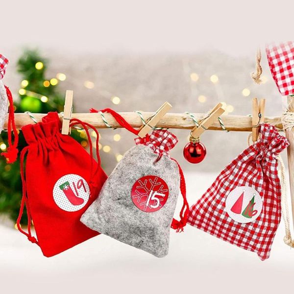 

gift wrap 24 days christmas advent calendar cloth bags chocolate candy drawstring cotton linen for tree home decor