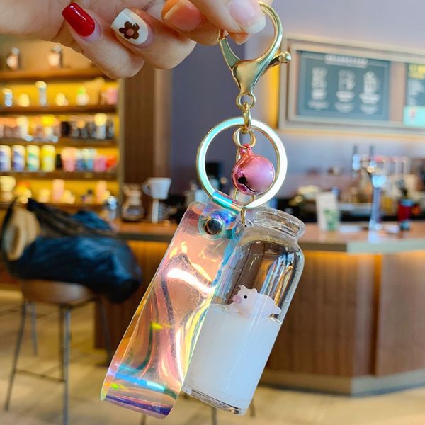 

lovely fashion trend floating milk pig pendant drifting sand bottle into oil pig key chain, Slivery;golden