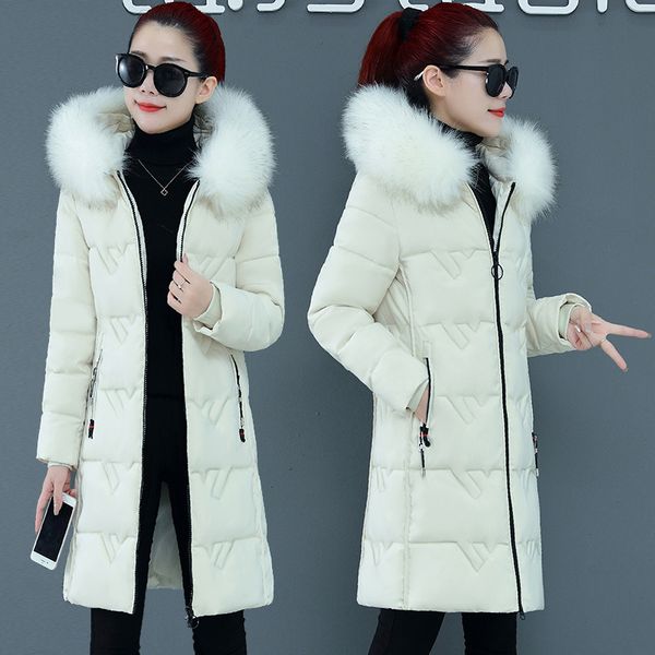 

winter parkas women solid thicken hooded big fur pockets mid-long style windproof jackets snow coat for female size m-3xl 210524, Black