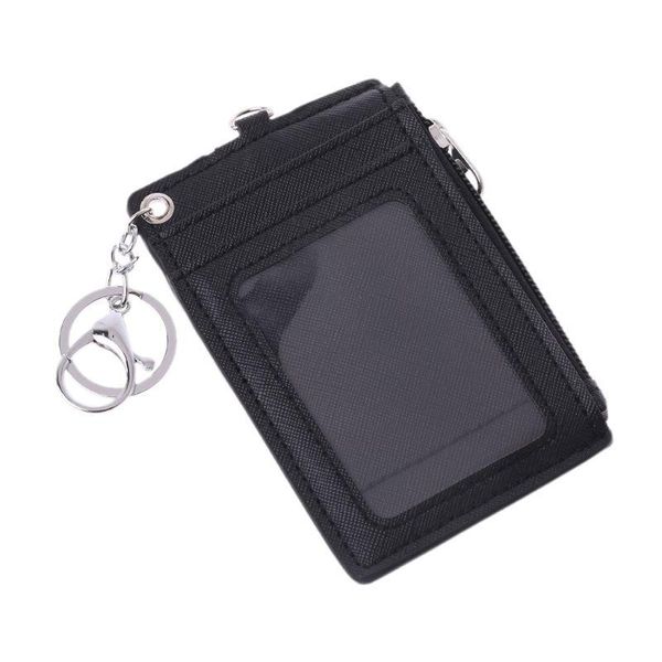

card holders portable leather business id credit badge holder coin purse wallet keychain, Brown;gray
