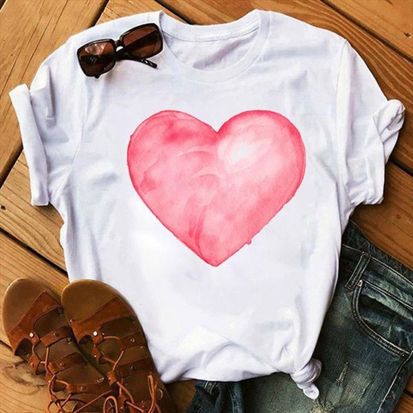 

fashion red heart print harajuku womens t shirts love cute graphic clothing, White