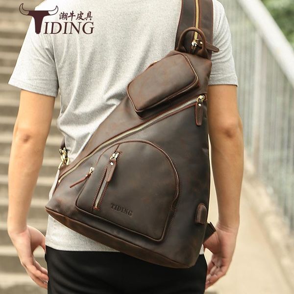 

men's travel chest bags genuine leather 2021 man big pack bag male fashion casual real waist