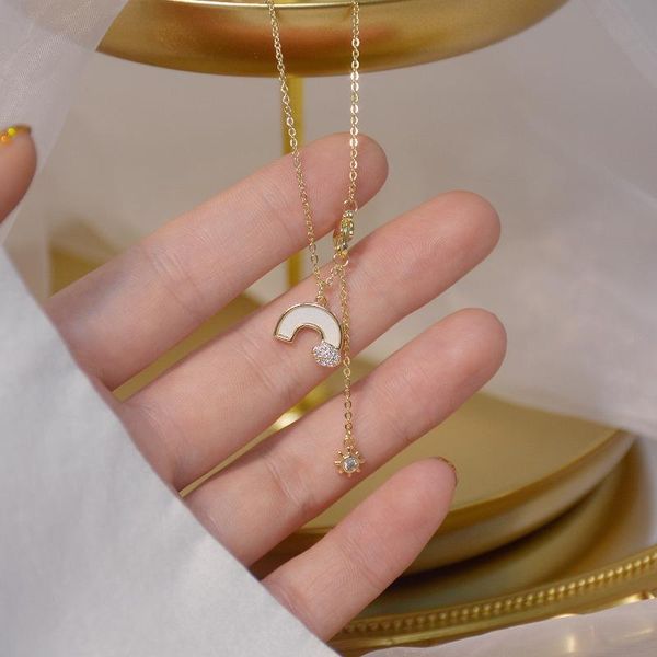 

ins 14k real gold rainbow design sense mango star temperament short necklace clavicle chain for women chains, Silver