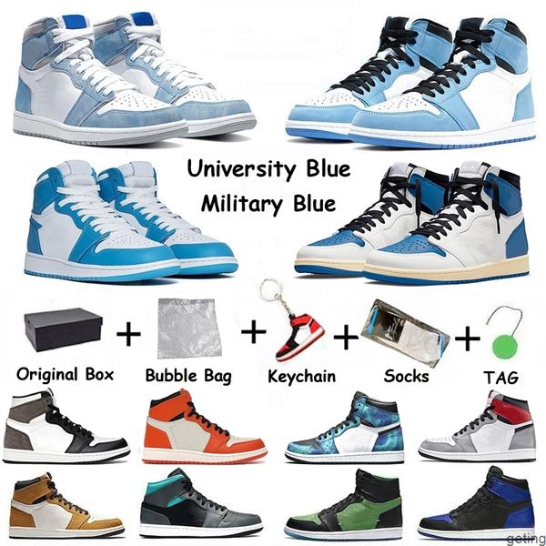 

mens 1 high og basketball shoes 1s university blue silver royal toe black metallic gold mid smoke grey unc patent men women