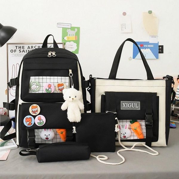 

school bags 2021 4pcs/set canvas backpacks women lovely for teenage girls bookbags students travel shoulder female