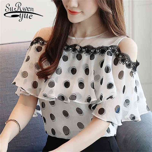 

spring chiffon blouse shirts shorts sleeved solid women and s o neck off shoulder female blusas 0611 40 210521, White