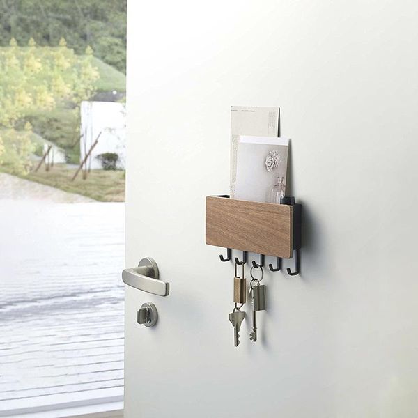

wall mounted key rack with no hole hook multi-function solid wood storage at the door hooks & rails