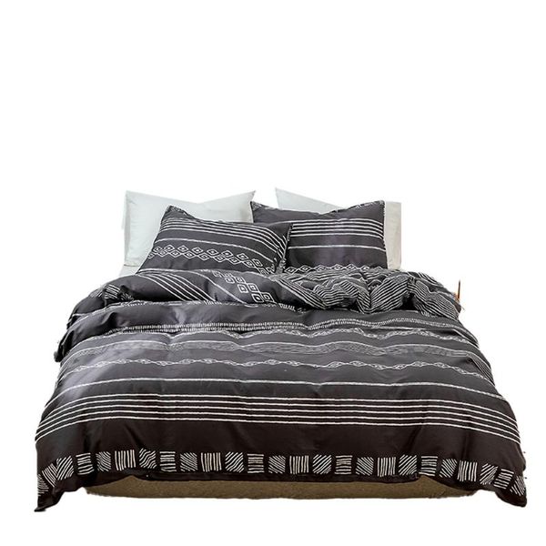 Bettwäsche-Sets 1Set 100% Baumwolle Bettbezug Schwarz mit weißen Streifen Hochwertige Einzel-Doppel-King-Size-Größe für Erwachsene 3040