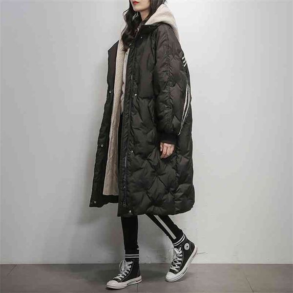 

black hooded warm down coat women long jacket winter loose jackets female overcoat fashion thick parkas lady outwears 210510