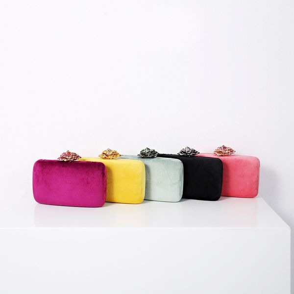 

velvet clutch bag for women designer purse and handbag diamond flower lock elegant evening bag wedding clutch zd1905