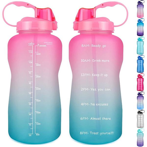 

water bottle zomake large half gallon motivational with time marker & straw, jug for fitness,gym and outdoor sports