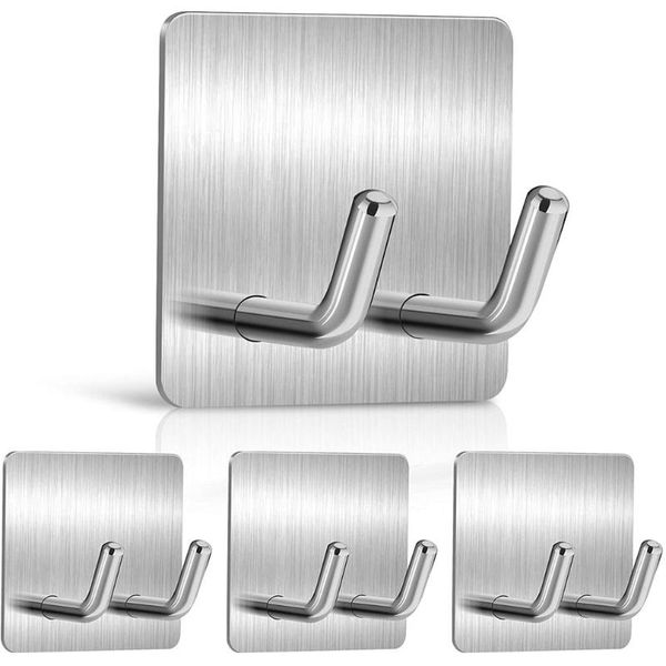 

hooks & rails 4 pcs premium heavy duty adhesive wall dual spikes hangers for bathroom self stick