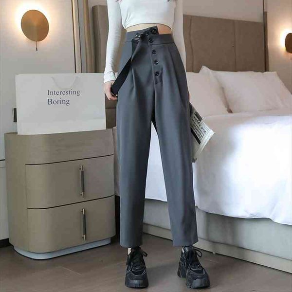 

office one suspender suit loose womens capri casual chic trousers high waist ol street fashion overalls pant, Black;white