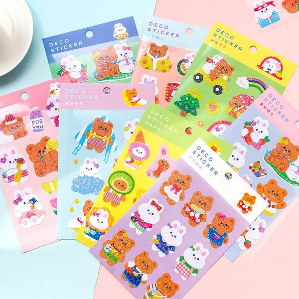

card holders kawaii sequin stationery sticker cartoon cute bear stickers for diy scrapbooking planner lapcup phone deco kids gift, Brown;gray