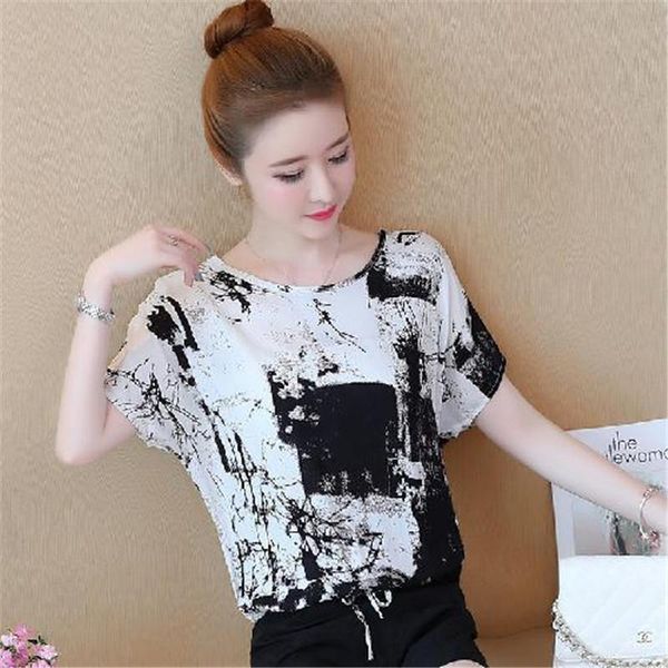 

women's blouses & shirts summer women cotton bat short sleeve o-neck casual fashion print korean version large size blusas mm0585, White