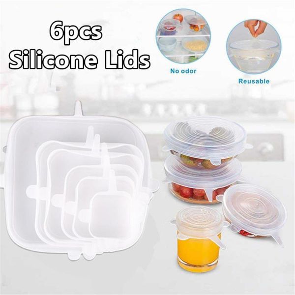 

6pcs/set kitchen silicone lids cover elastic adjustable bowl fresh keeping caps stretchy wrap storage & organization