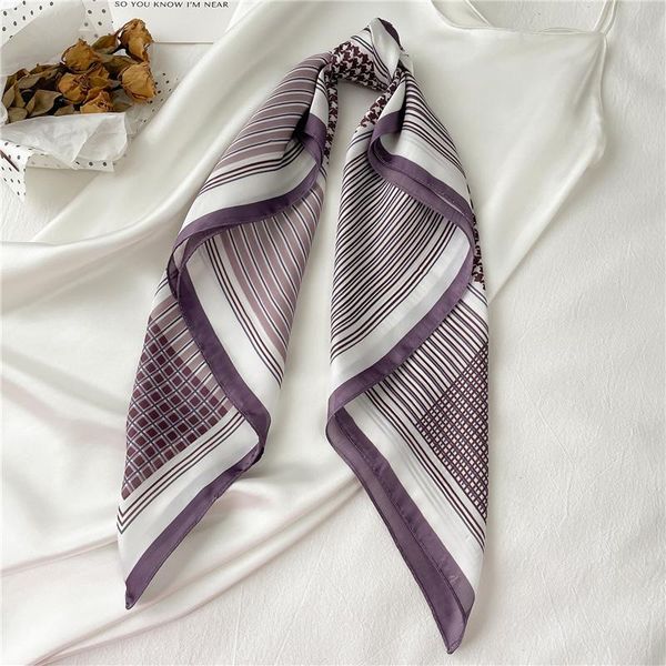 

scarves 2021 plaid neckercheif silk square scarf for women shawl lady wrap printed hairband neck bandana foulard soft, Blue;gray