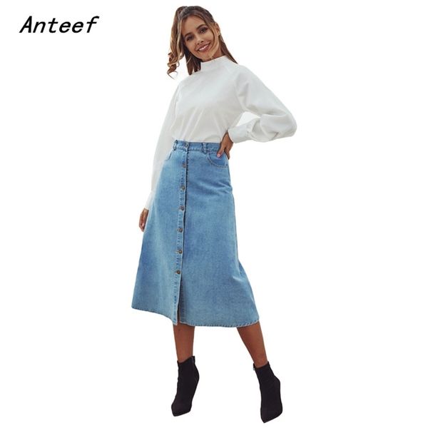 

denim plus size vintage high waist spring summer casual loose long for woman skirts womens skirt clothes 210517, Black
