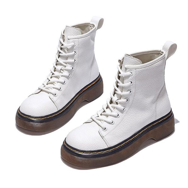 

boots winter leather women platform oxford sole lace-up zipper female plush boot shoe increase height lady black botas