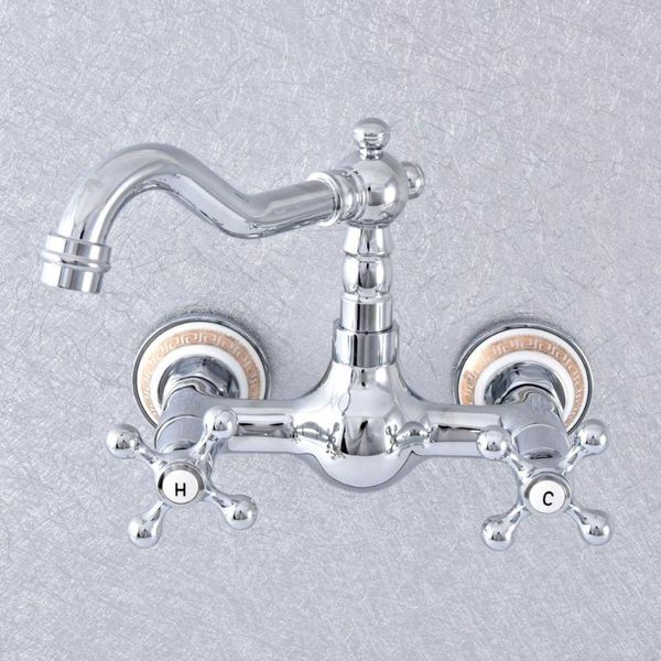 

bathroom sink faucets polished chrome brass wall mounted kitchen faucet dual handle swivel spout cold water mixer tap tsf765