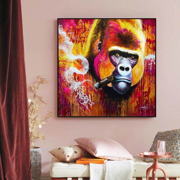 Modern Animal Pintura Colorido Gorila Fumadores Fotos Para Sala De Living Canvas Art Canvas Impressões e Posters