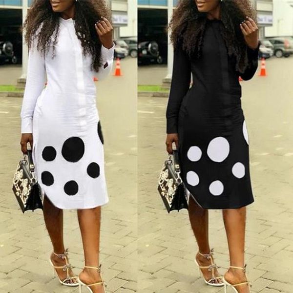 

african dresses for women dashiki polka dot clothes plus size summer white black printed retro bodycon africa dress casual, Black;gray