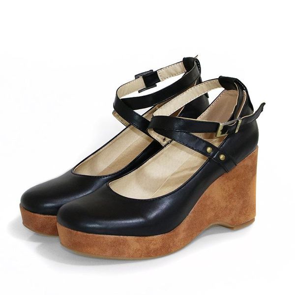 

sandals grition womens platform heels summer female shoes wedges plus size 34-43 comfortable 2021 fashion chunky closed toe, Black