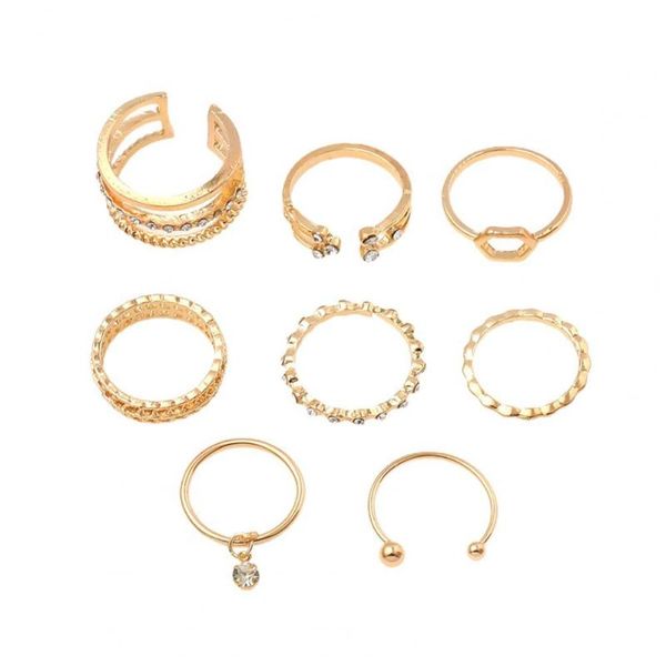 

cluster rings 16 pcs/set vintage portrait coin love heart rhinestone beads ring sets punk jewelry party for women gifts, Golden;silver