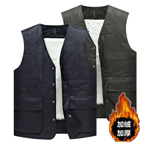 

men's vest plus velvet thickening middle-aged and elderly cardigan warm waistcoat autumn winter men jacket vests, Black;white