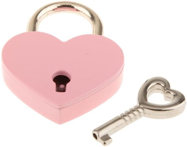 Valentinstags-Mini-Vorhängeschloss in Herzform aus Metall in Rosa mit Schlüssel für Handtasche, kleines Gepäck, kleine Basteltagebuchbox XB1