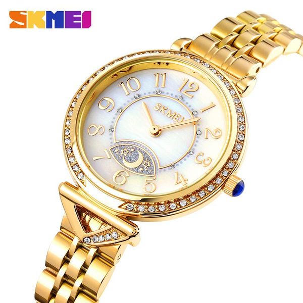 

wristwatches skmei fashion watch quartz ladies inlaid waterproof kids high-end 1658, Slivery;brown