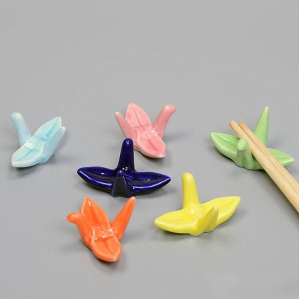 

chopsticks 10pcs/set good lucky cranes chopstick shelf rack ceramic crafts home kitchen rest stand japanese decorative tableware