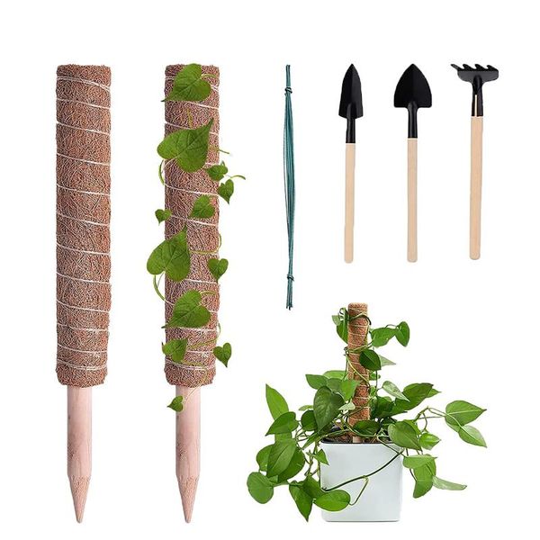 

other garden supplies 16"/40cm coconut totem moss pole for climbing plant palm stick support with 10 cable ties and mini gardening tool