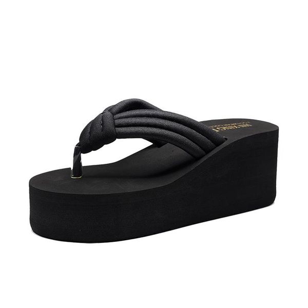 

woman slippers luxury anti skidding thick bottom slipsole flip flops beach shoes non-slip slippe light breathable sandals, Black
