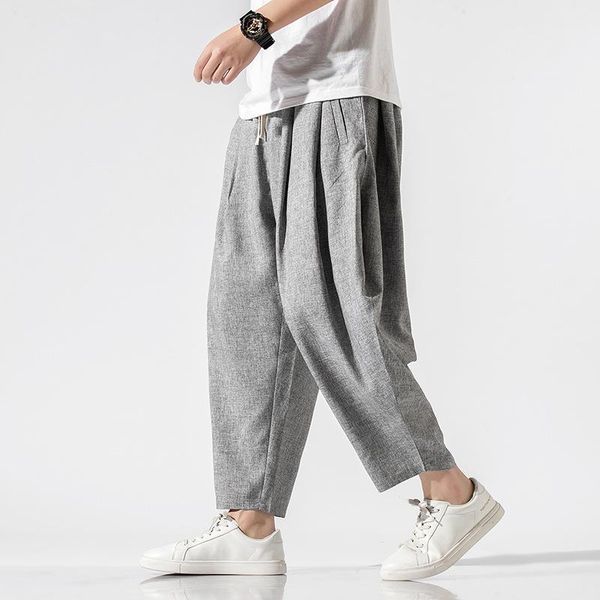 

men's pants 2021 fashion men streetwear casual harem chinese style loose nine point radish youth light lantern, Black
