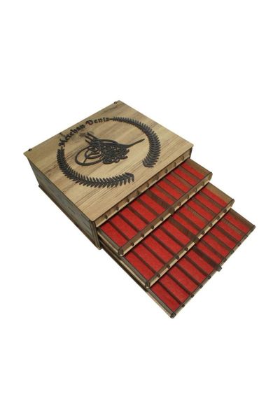 

wooden tasbih box with 4 layers of tugra embroidery bath accessory set