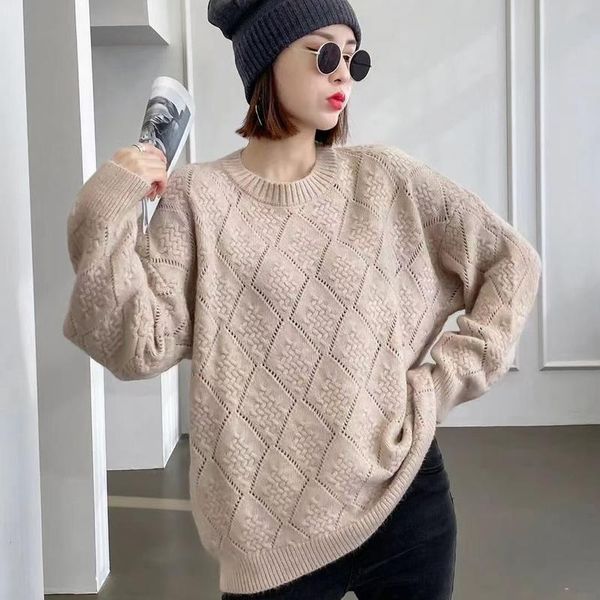 

women's sweaters sweater fashion simplicity diamond lattice pullovers spring autumn temperament round neck loose long sleeve top, White;black