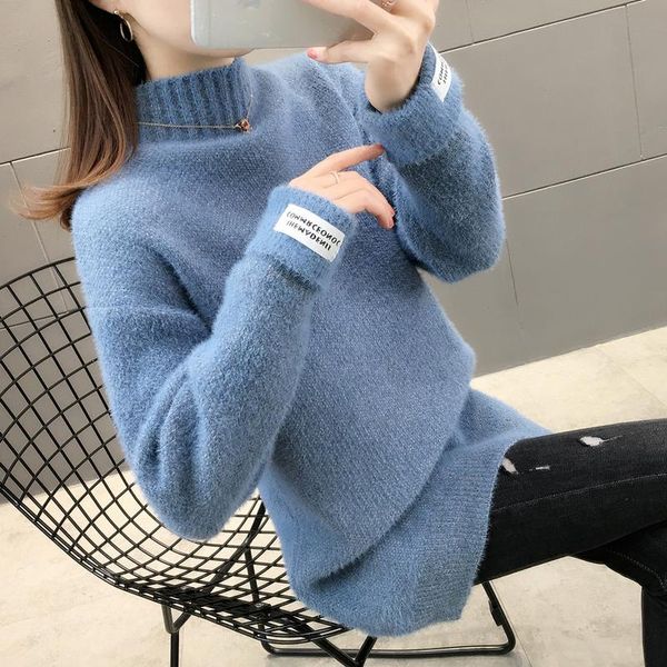 

women's sweaters 479943 real s cheney mid length half high collar label cuffs sweater [zone d 54]2021ag, White;black